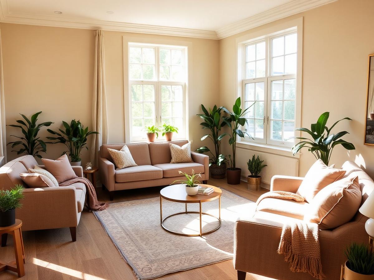 Clean, comfortable shared living room in a community recovery-supportive residence